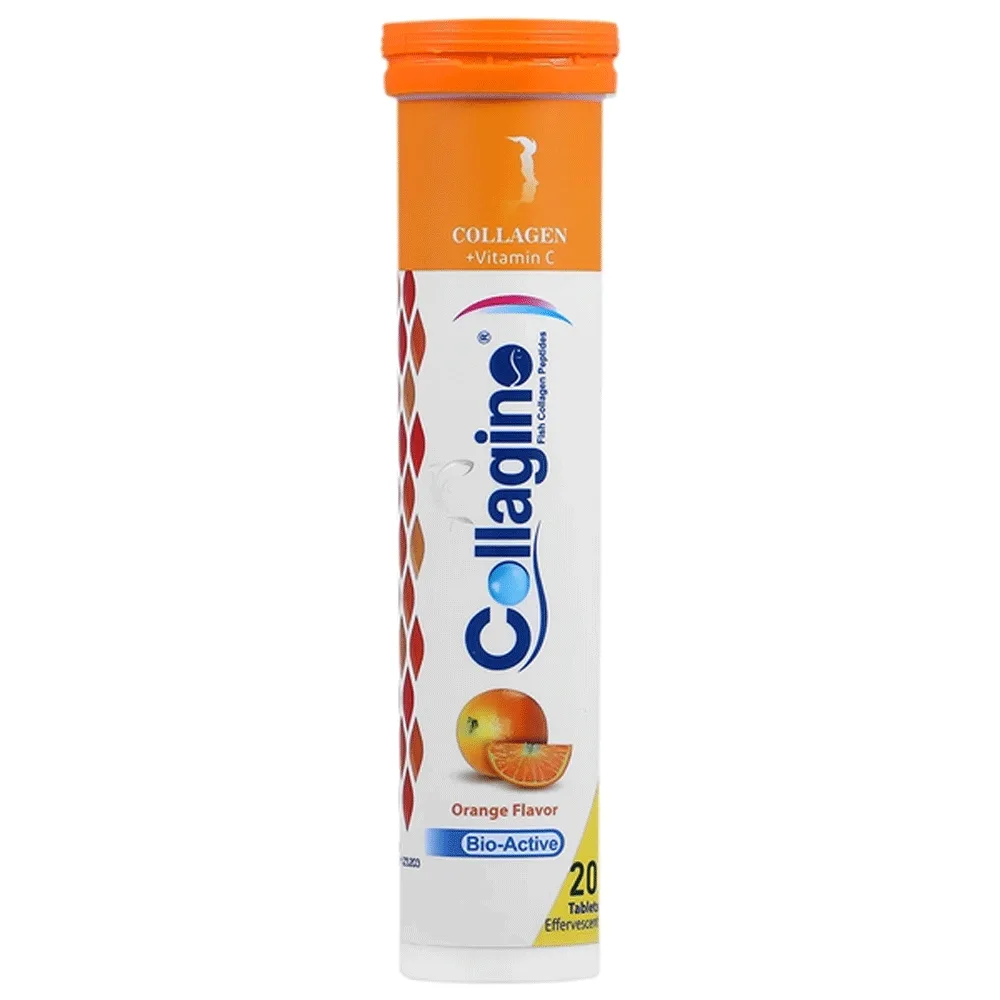 collagino-portagal قرص جوشان کلاژن پلاس ویتامین ث کلاژینو با طعم پرتقال بسته 20 عددی - تصویر 1